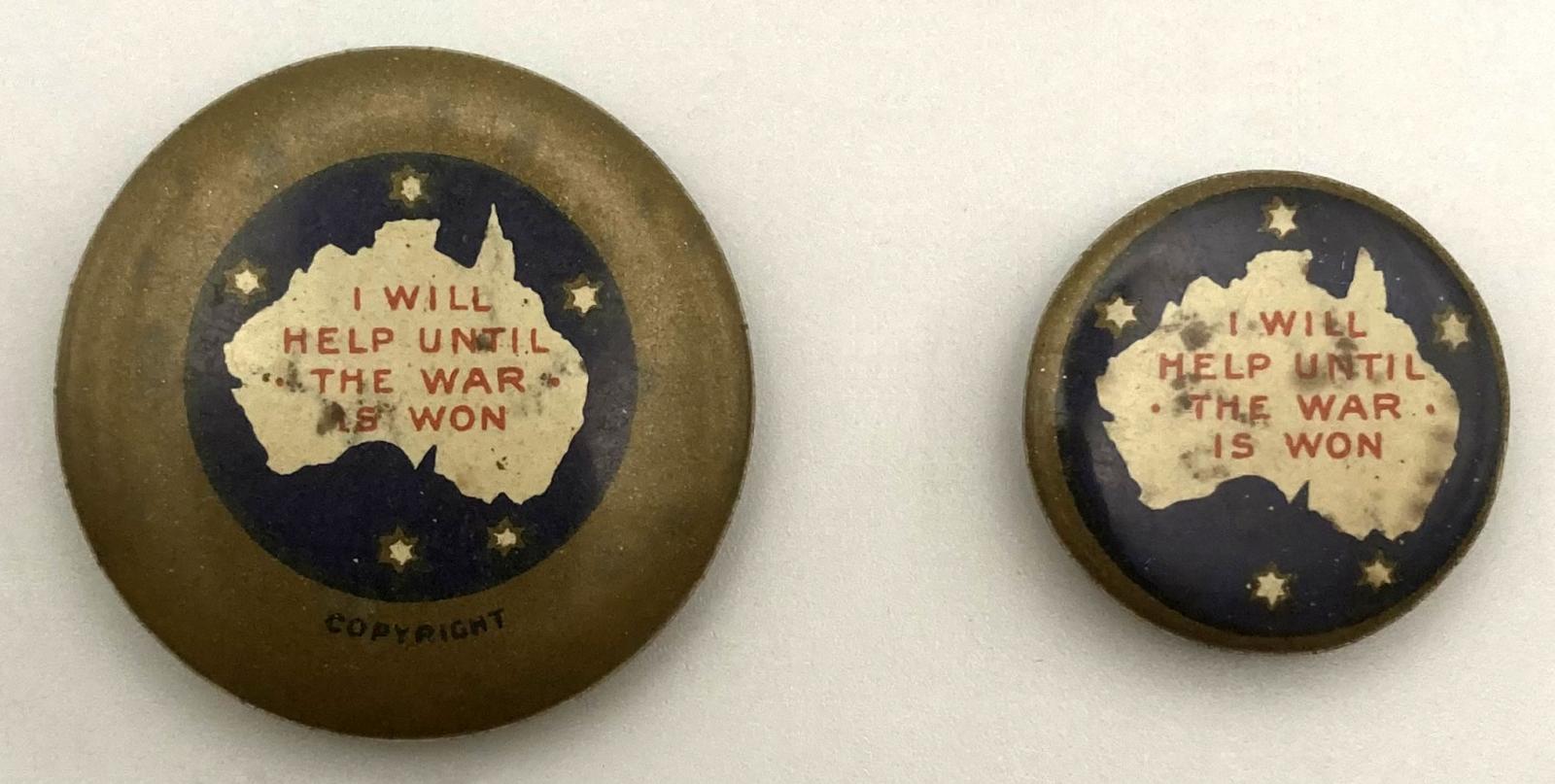 'Win-the-War Day' fundraising button 1917 - both sizes