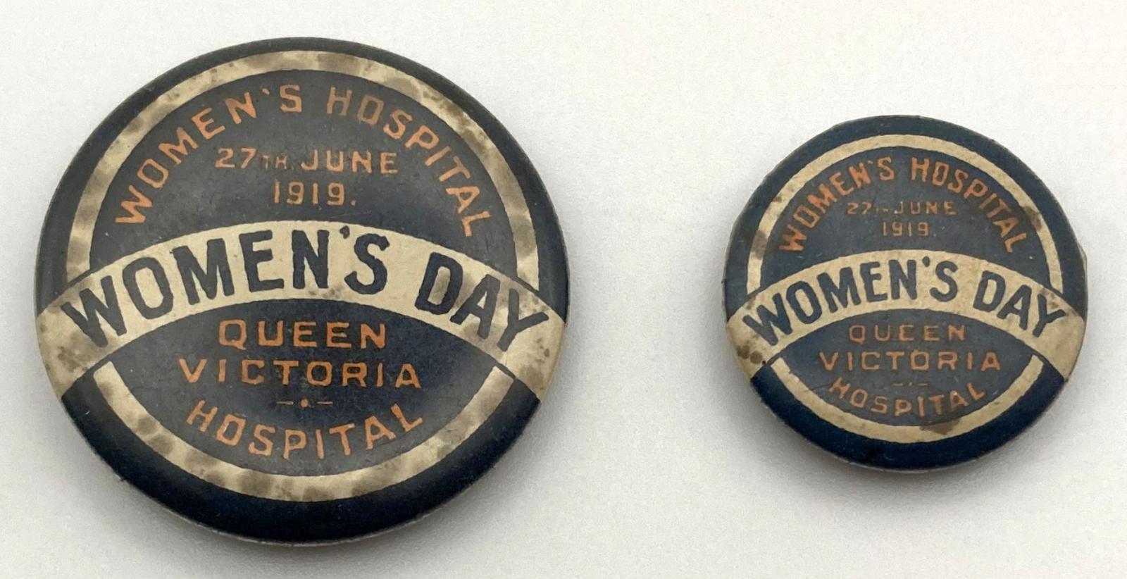 'Women's Day' fundraising button 1919 - both sizes