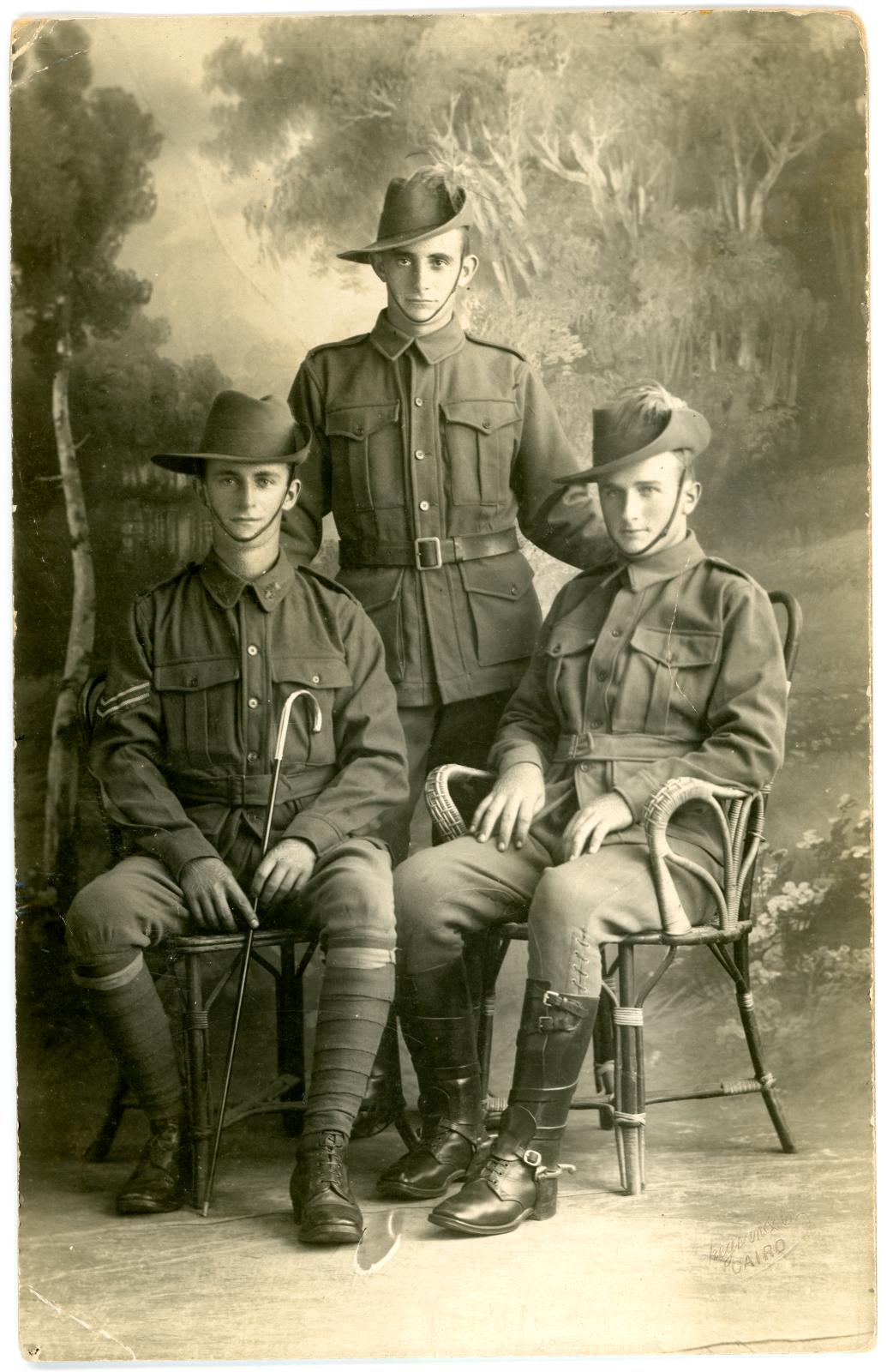 Black & White Photograph Postcard of Pte. Albert George SCOTT, with William SLADE and Fred Alan SCOTT