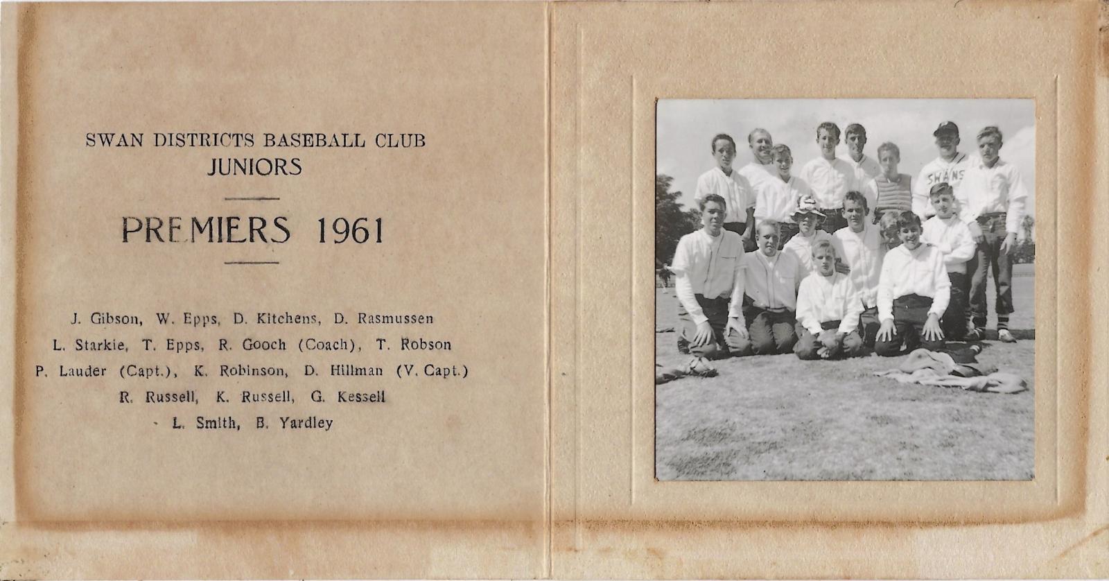 1961 Swan Districts Baseball Club Junior Premiers Team