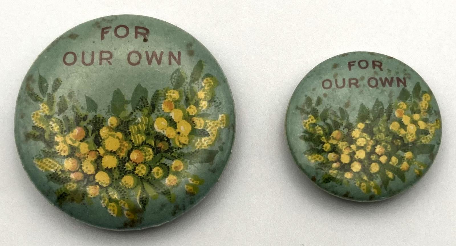 'Wattle Day' fundraising button 1917 - both sizes