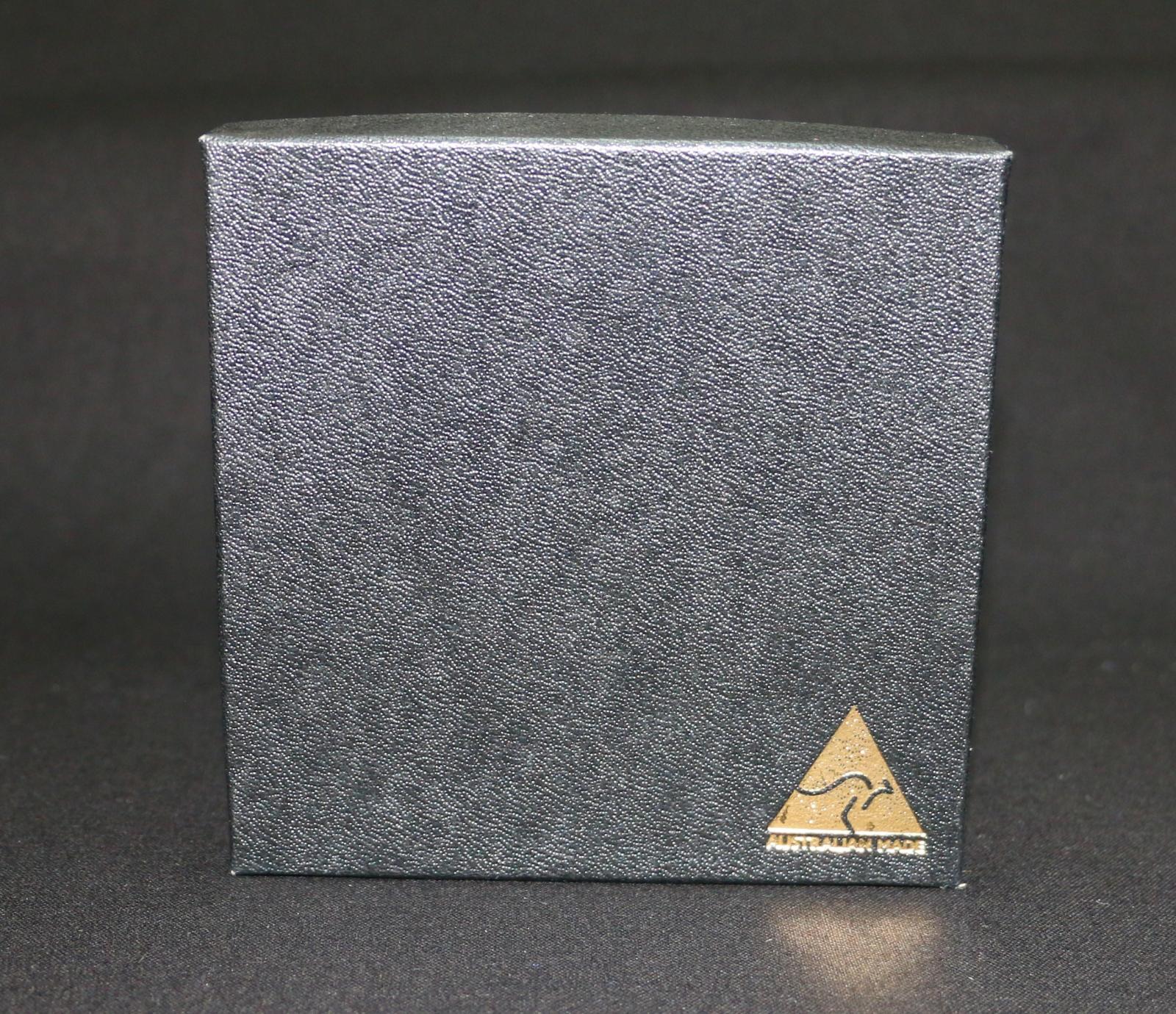 A black square box with a small 'Australian Made' Kangaroo logo.