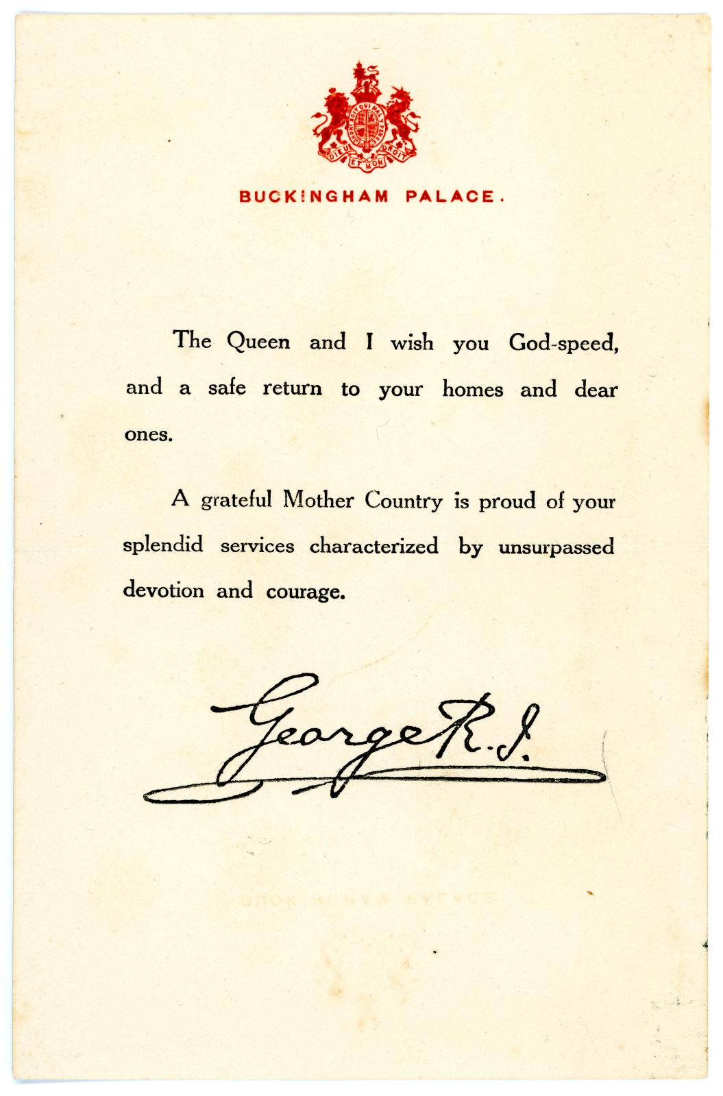 Letter from King George V to Ernest James Davies