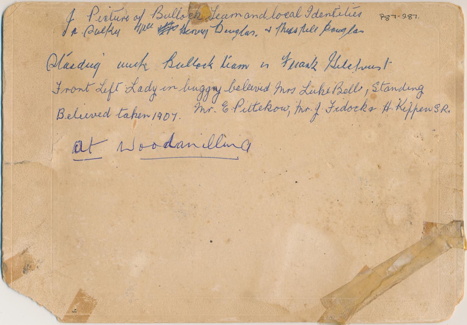 Back of photograph of Richardson & Co Woodanilling