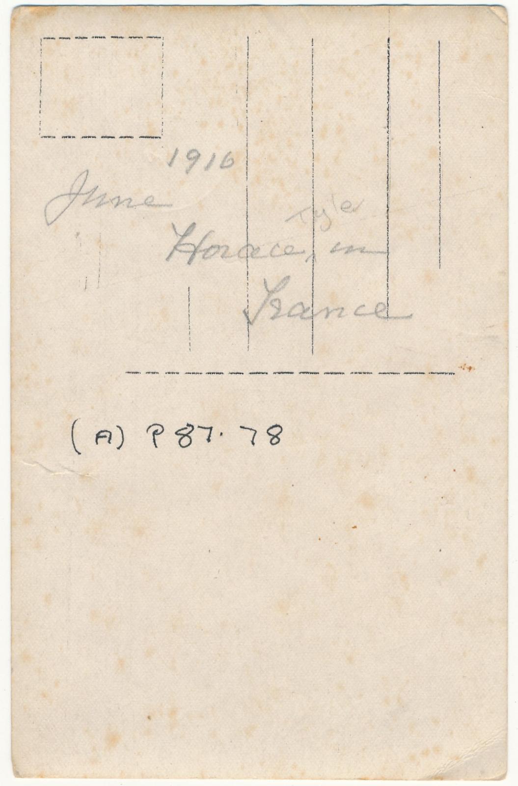 Back of postcard of Horace Tyler and Friends