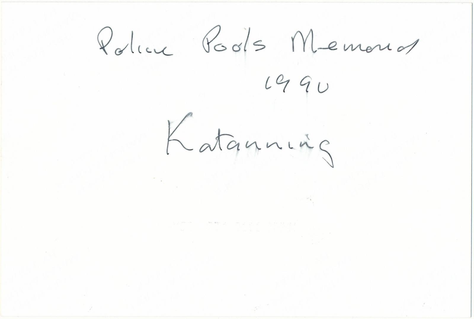 Back of photograph of Police Pools Memorial
