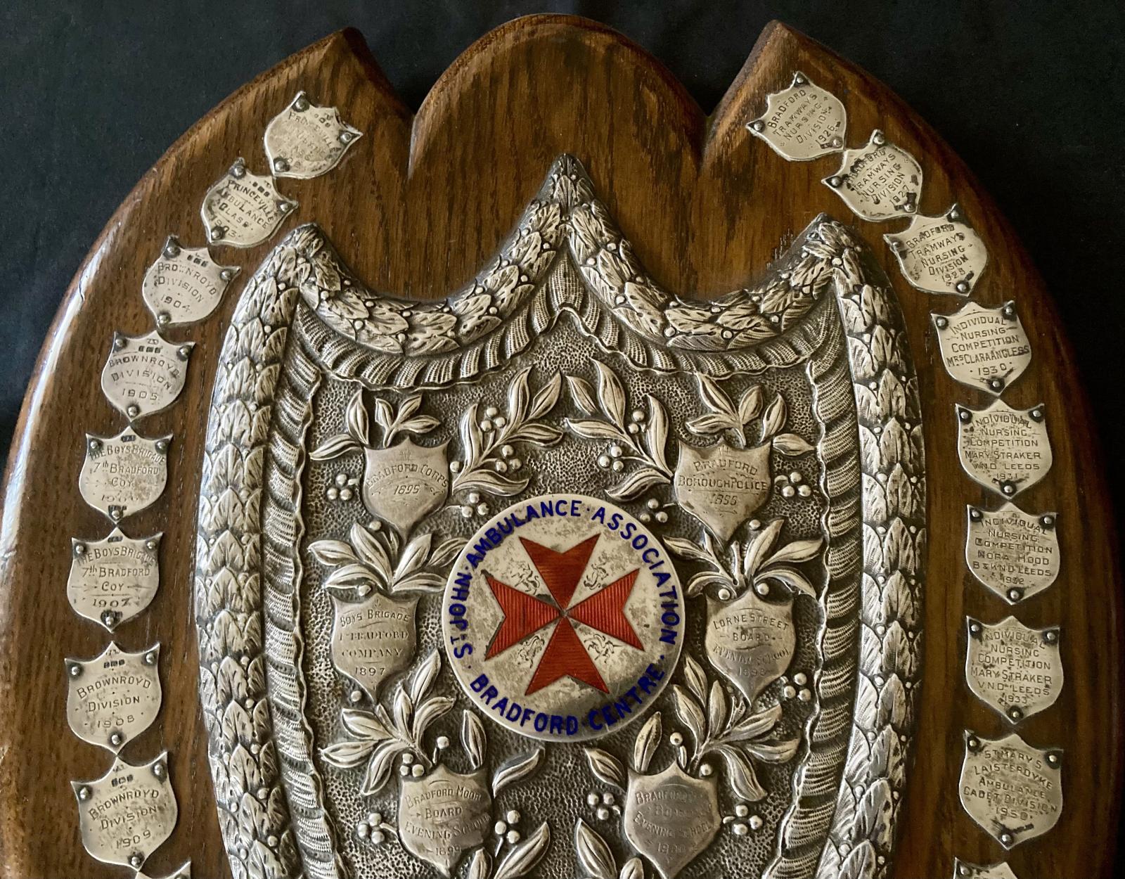 Top section of St. John Ambulance Association Bradford Centre shield 1895-1954
