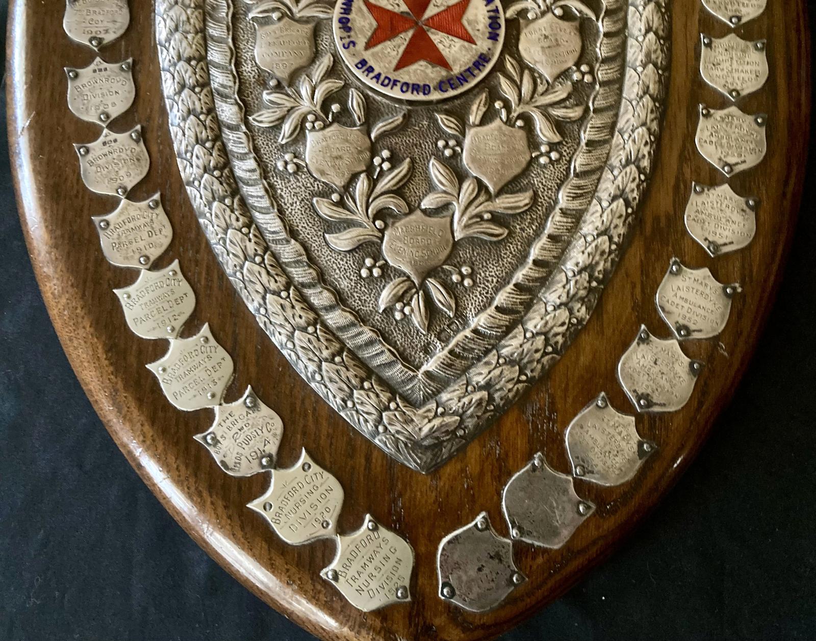 Bottom section of St. John Ambulance Association Bradford Centre shield 1895-1954