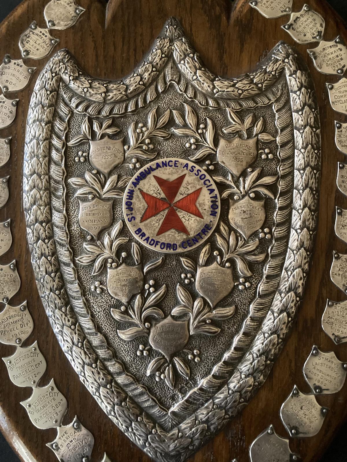 Central section of St. John Ambulance Association Bradford Centre shield 1895-1954