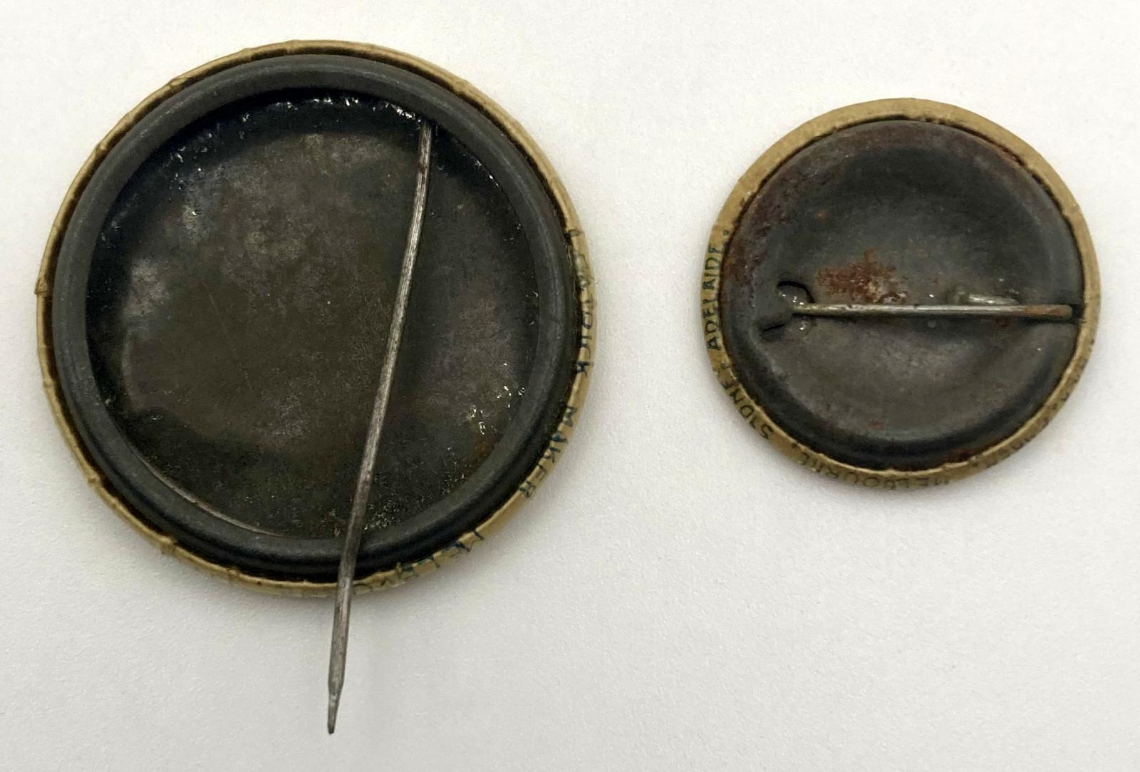 Reverse of 'Fighting Men's Day' fundraising button 1918 - both sizes