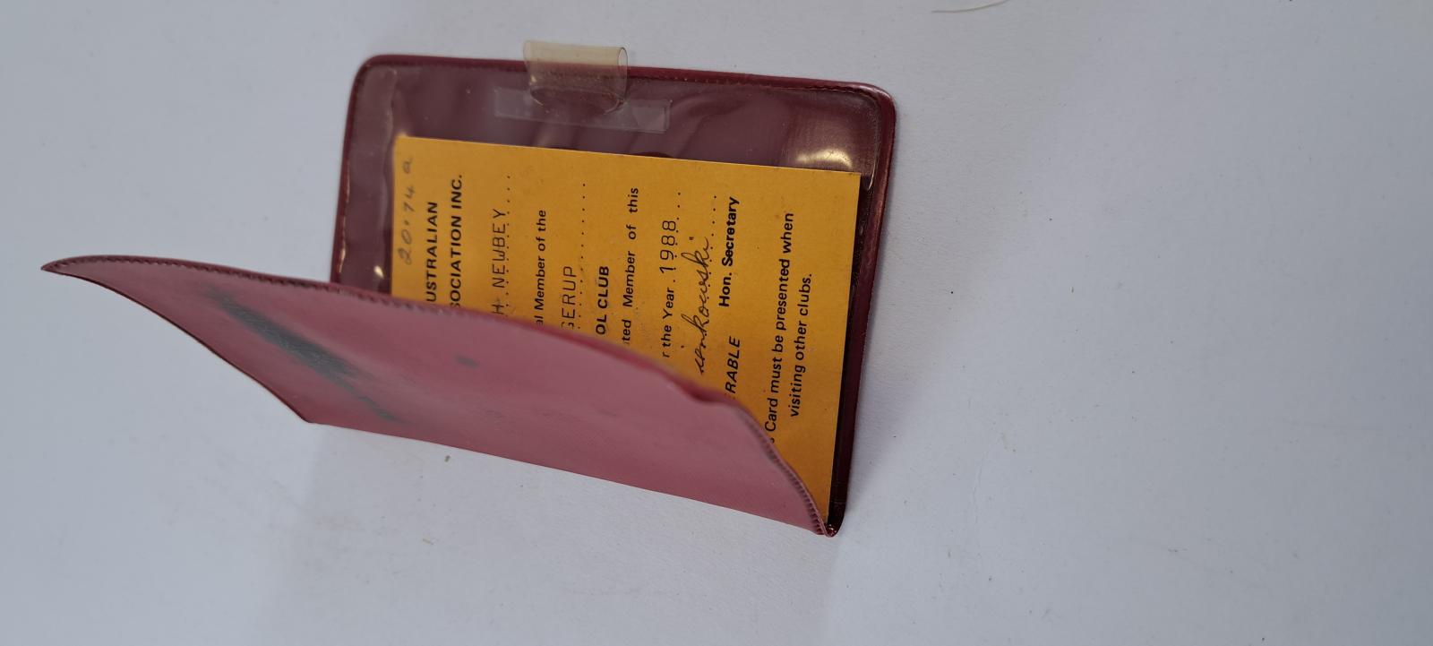outside plastic cover for Pistol Club membership card 