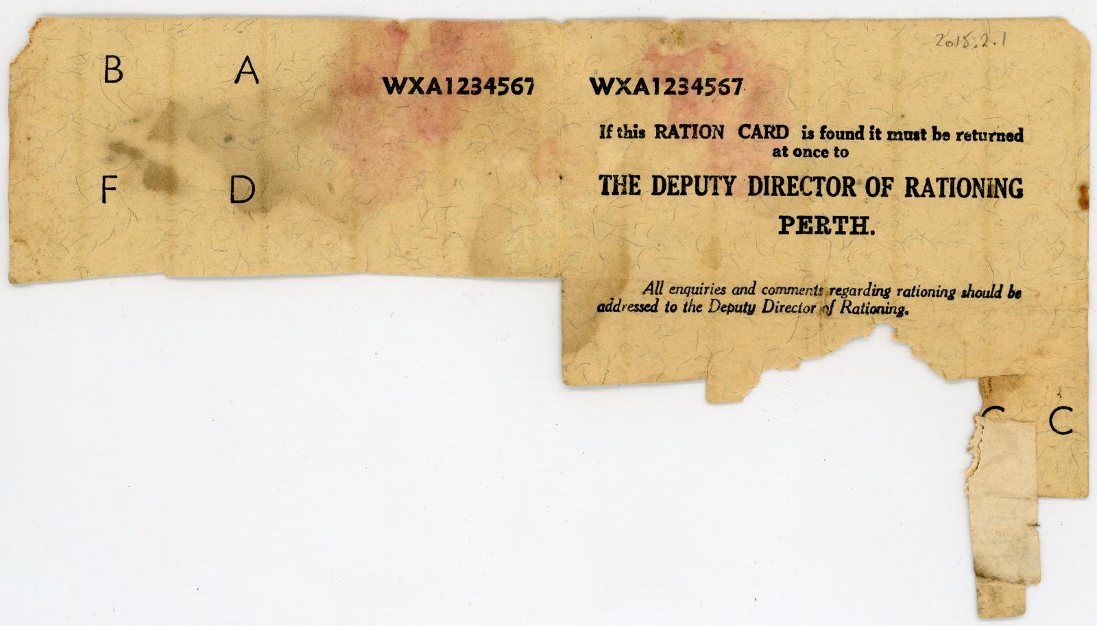 Commonwealth of Australia Clothing Ration Card Issued to James L. PARKINSON - back