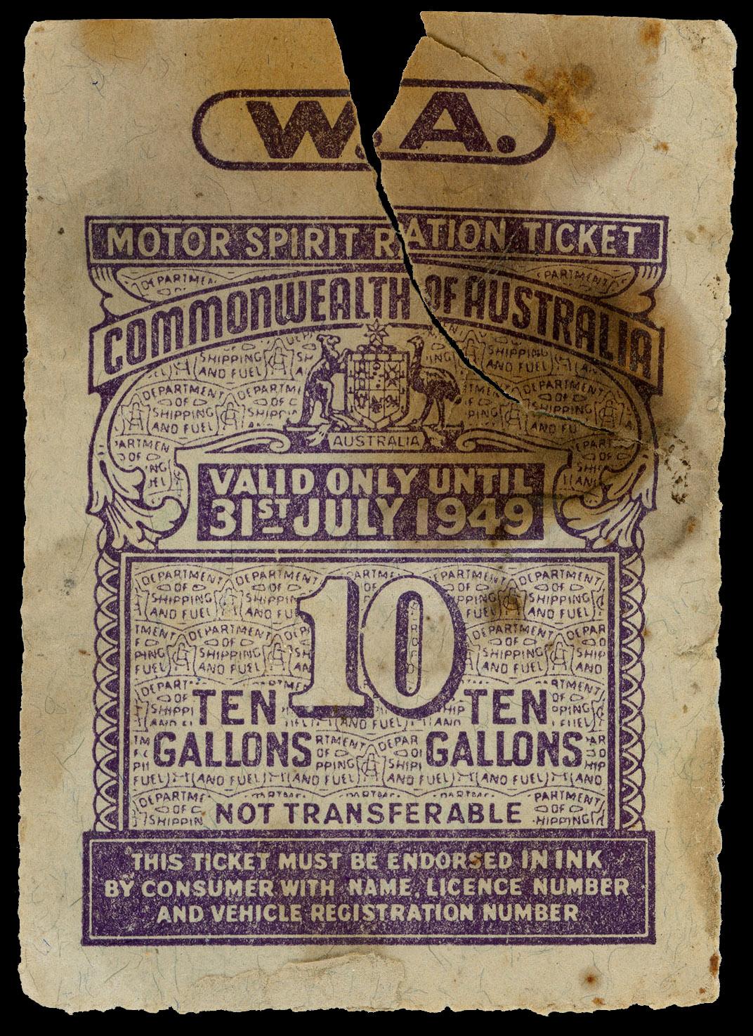 Commonwealth of Australia WA Motor Spirit Ration Ticket