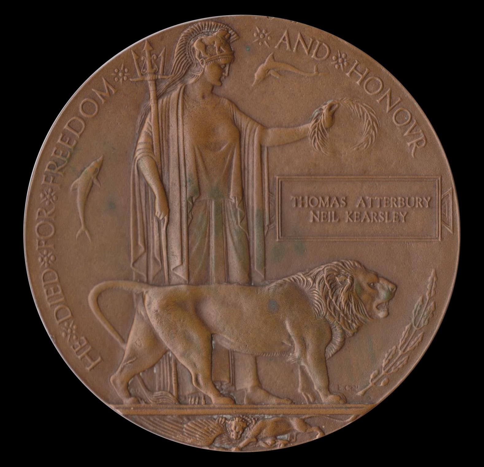First World War Memorial Plaque for “THOMAS ATTERBURY NEIL KEARSLEY”
