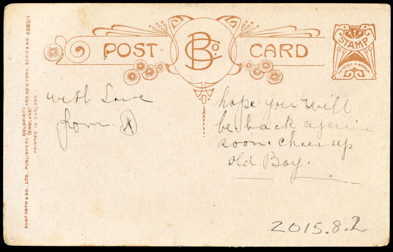 First World War Colour Photographic Postcard - back