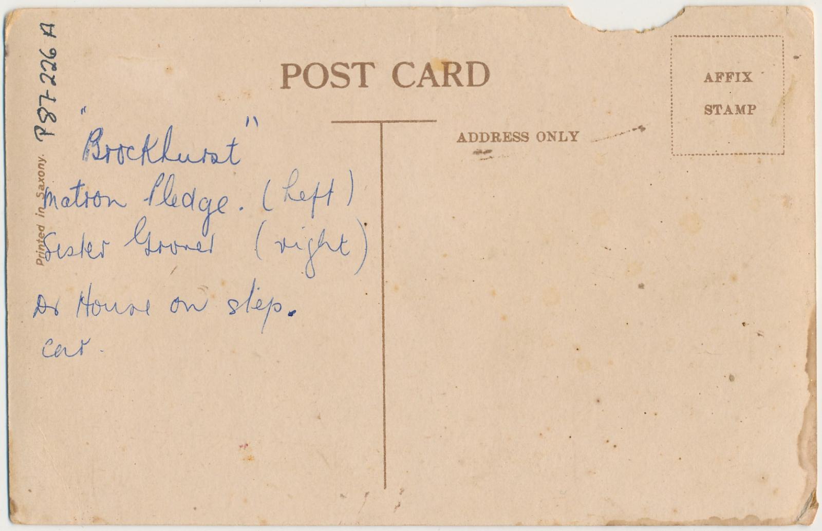 Back of postcard of Brockhurst Private Hospital