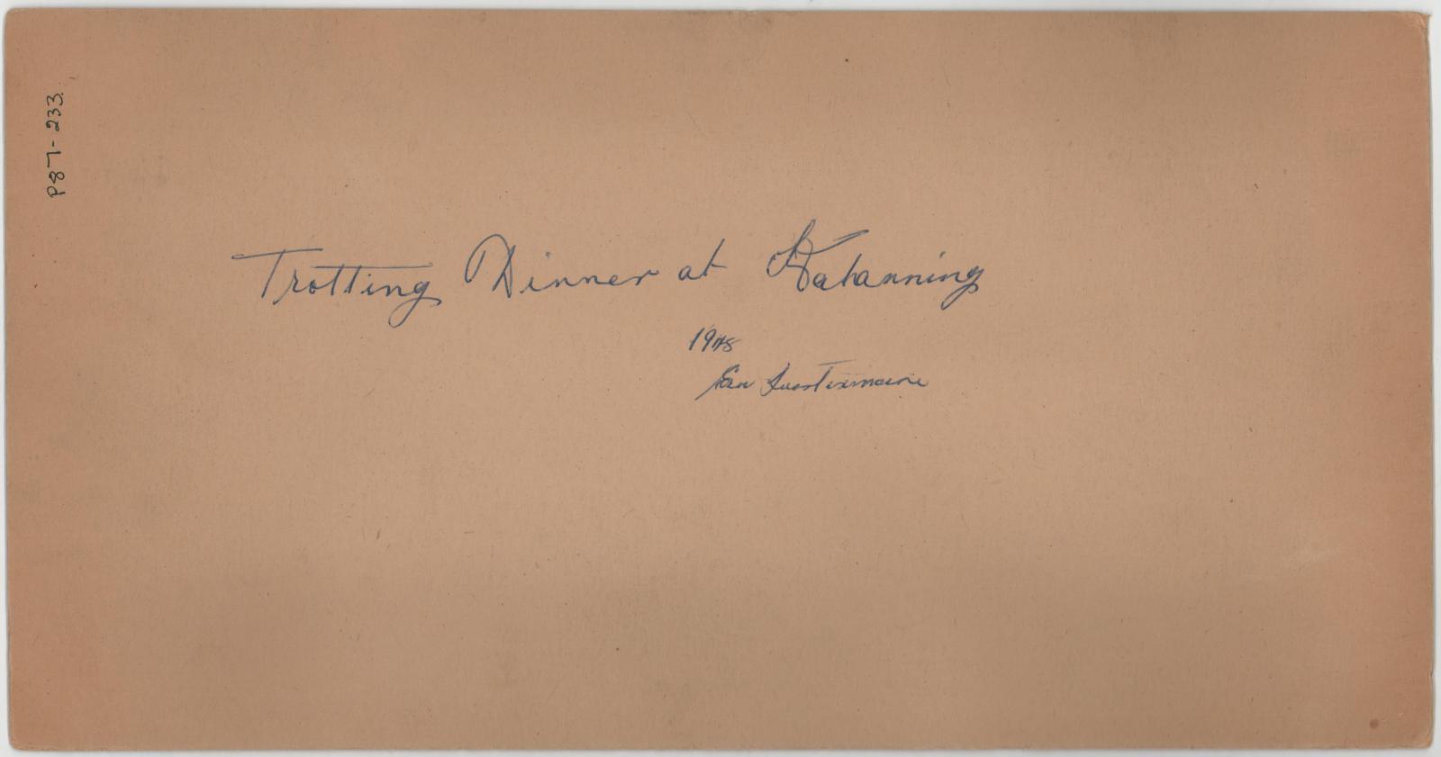 Back of photograph of Trotting Dinner
