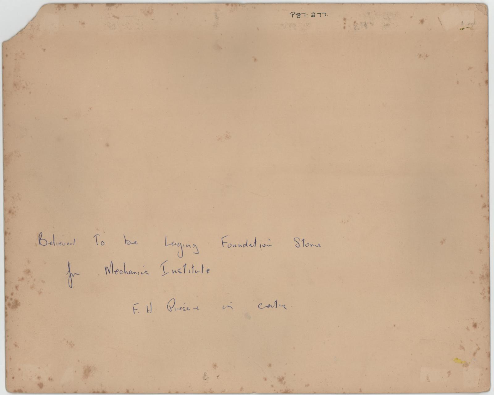 Back of photograph of Laying Foundation Stone of Mechanics's Institute