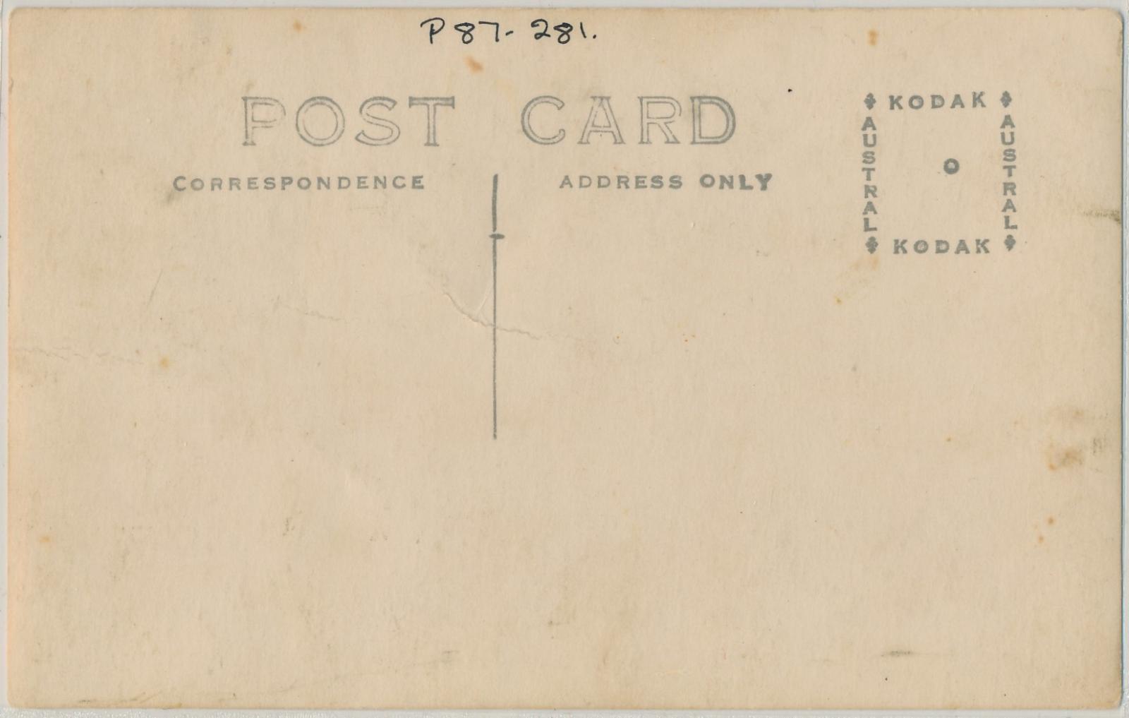 Back of postcard of Central Football Team
