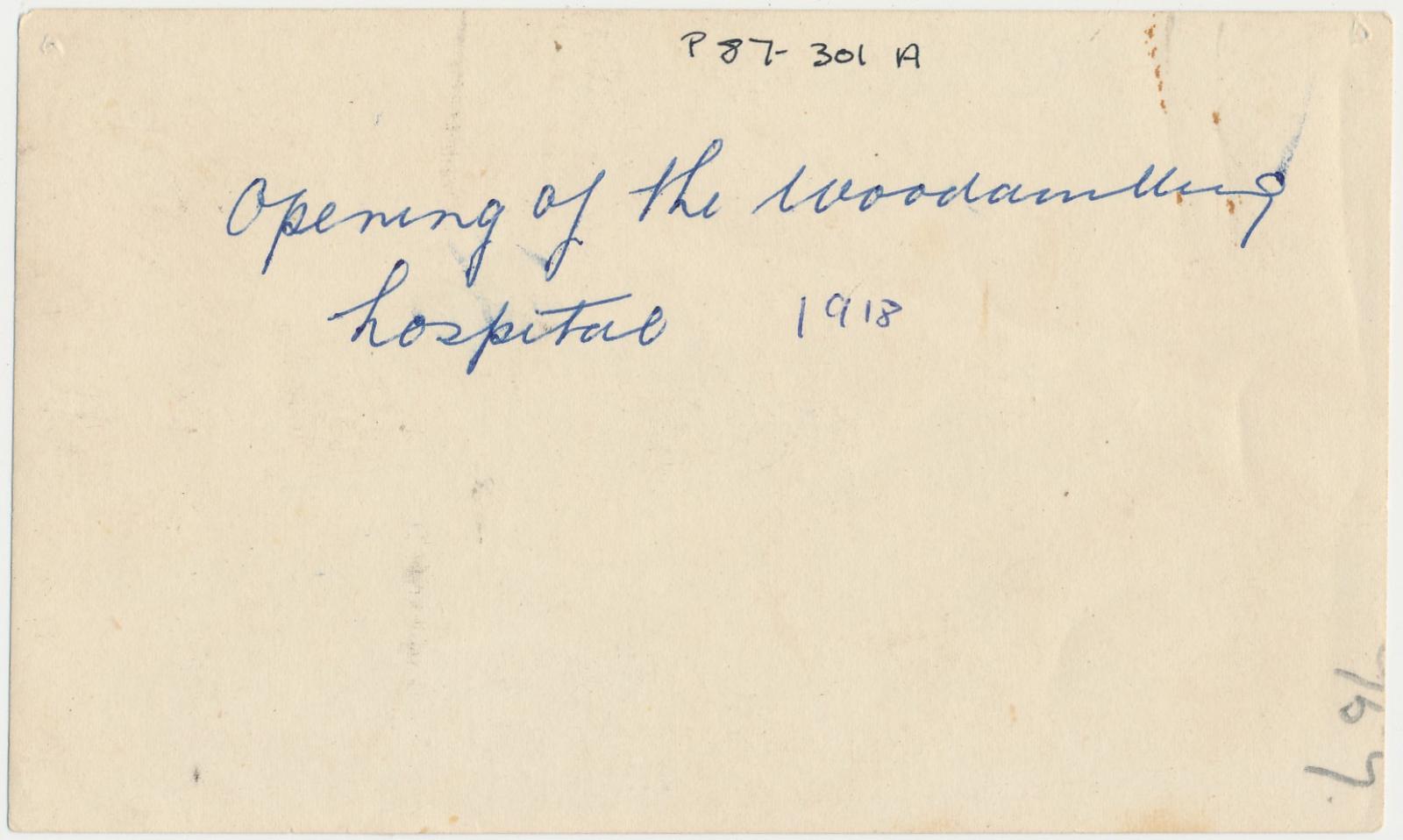 Back of photograph of Opening of Woodanilling Hospital
