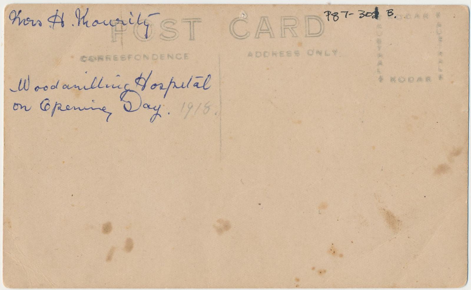Back of postcard of Woodanilling Hospital