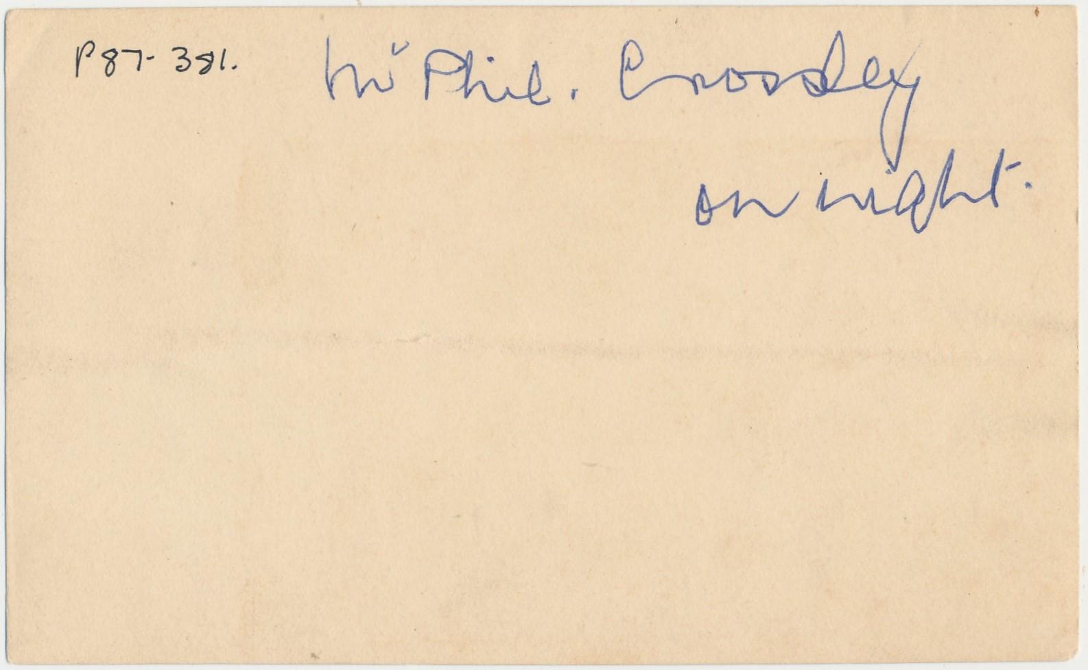 Back of photograph of Phil Crossley