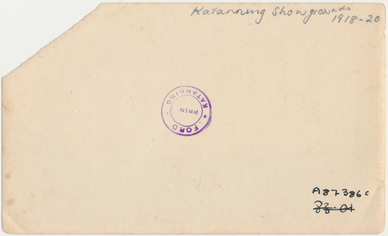 Back of photograph of Katanning Showgrounds