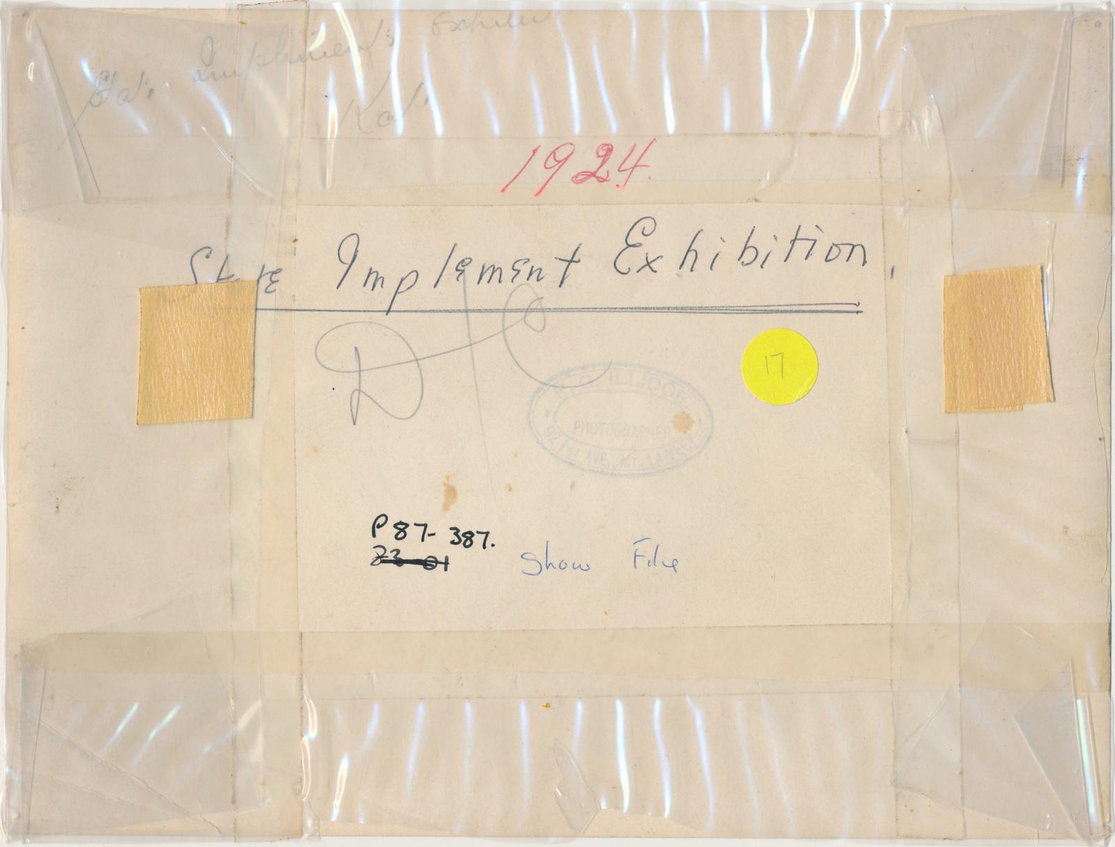 Back of photograph of State Implement Exhibition