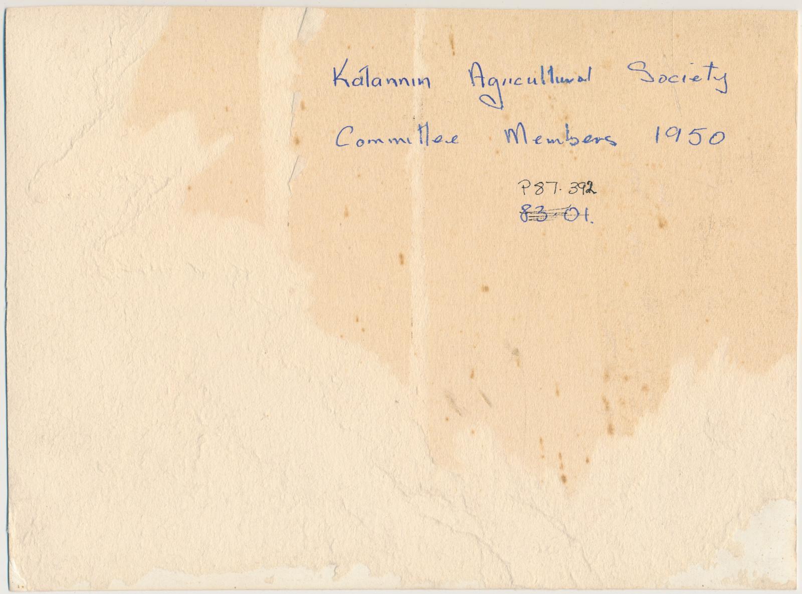 Back of photograph of Katanning Agricultural & Pastoral Society Committee Members