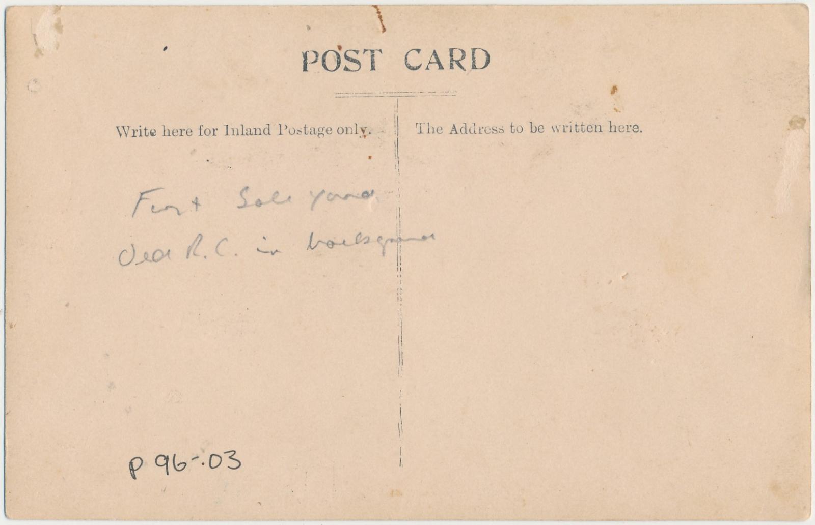 Back of postcard of Sheep Sale Yards