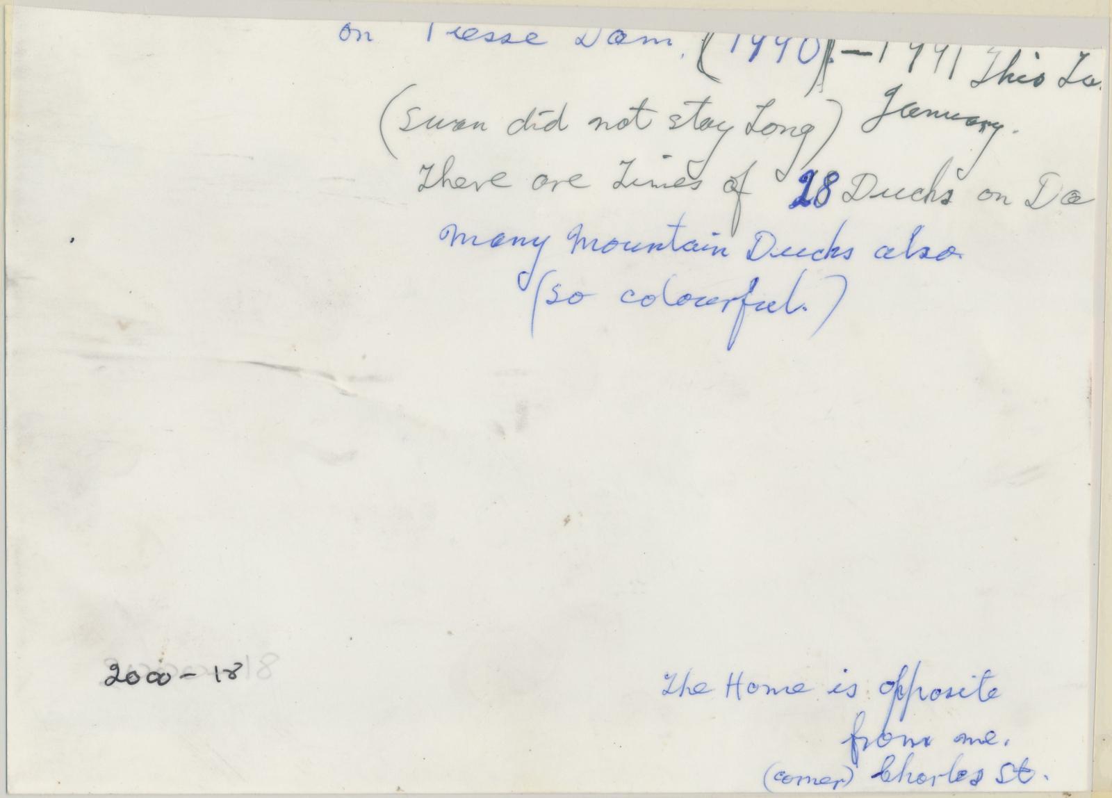 Back of photograph of Piesse Dam