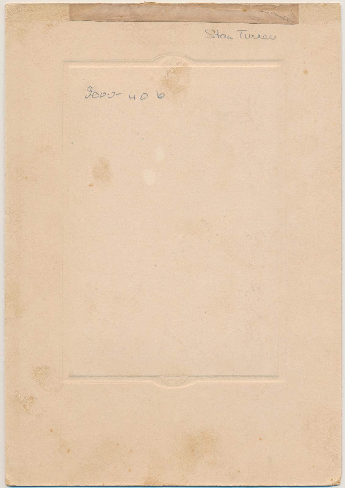 Back of photograph of Stan Turner