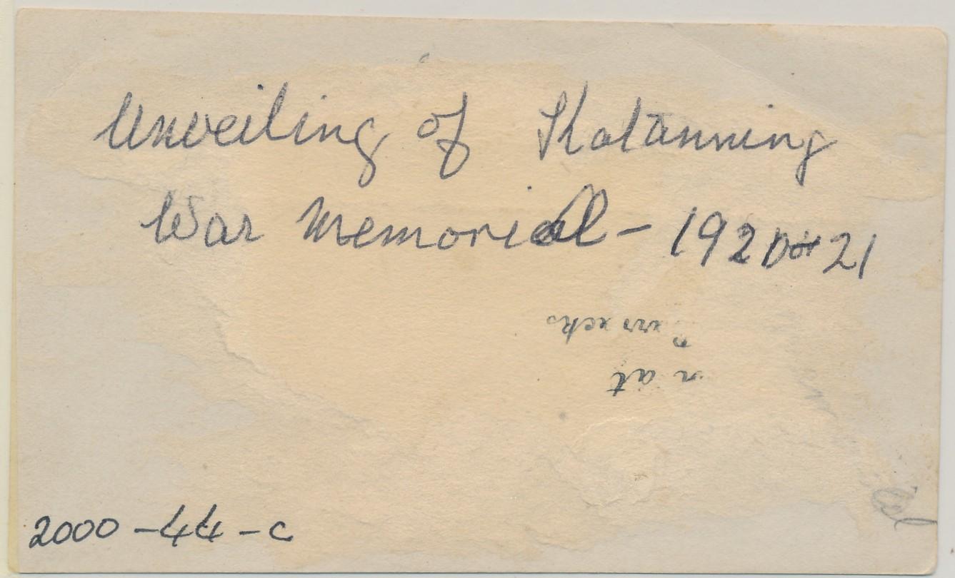 Back of photograph of Katanning War Memorial