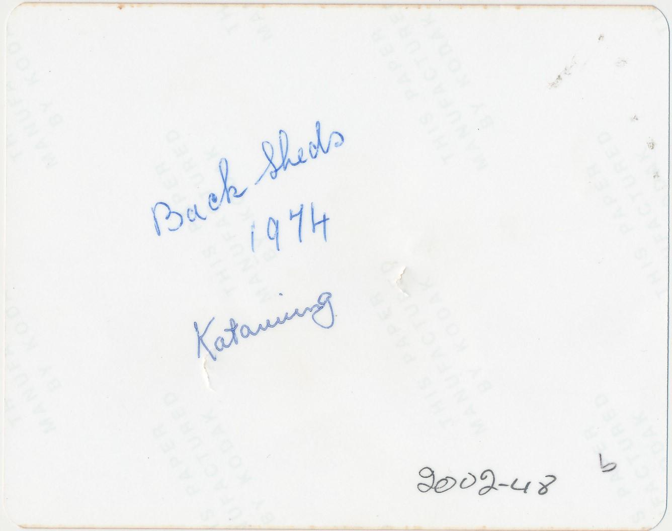 Back of photograph of Back Sheds