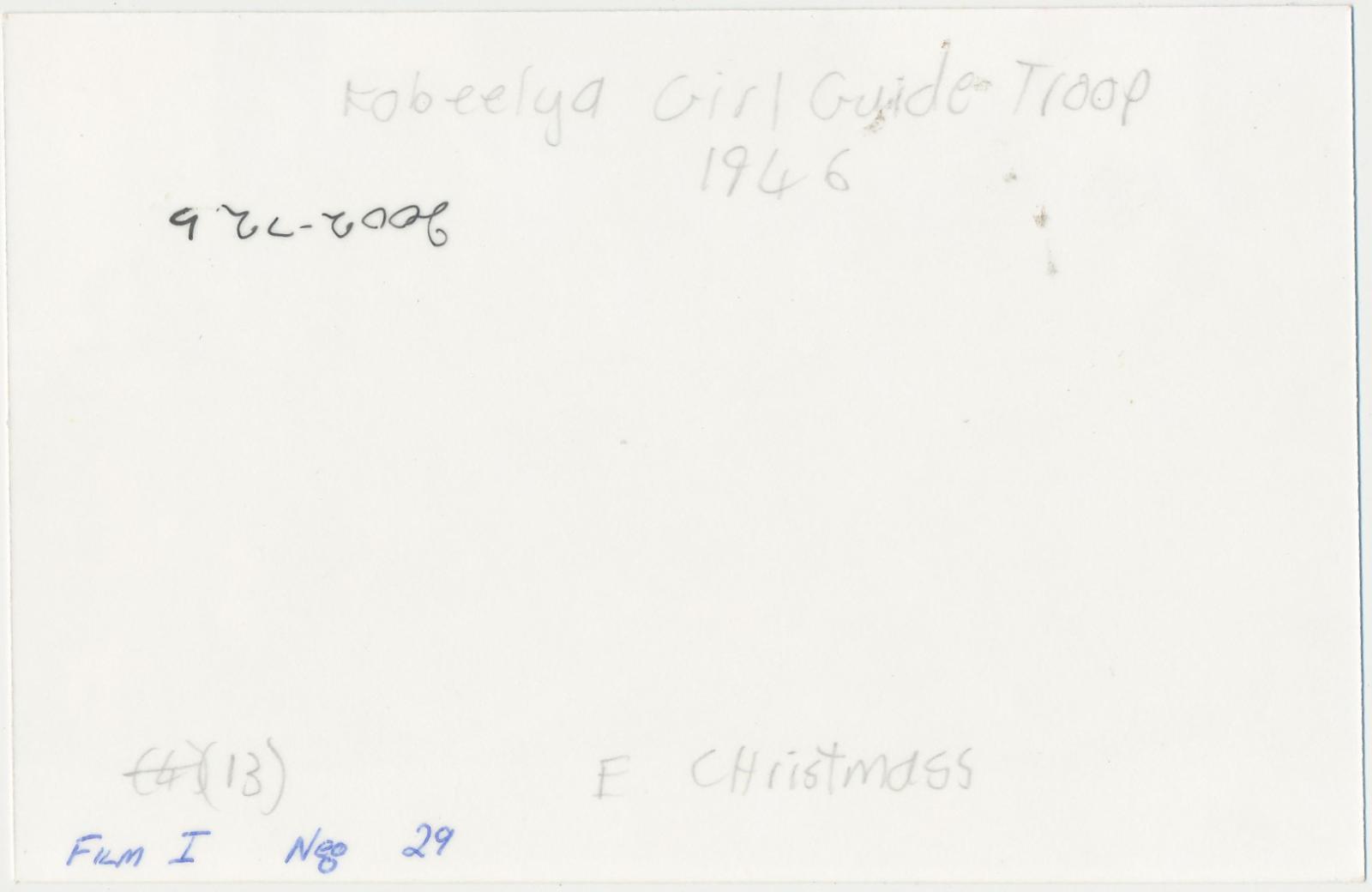 Back of photograph of Kobeelya Girl Guide Troop
