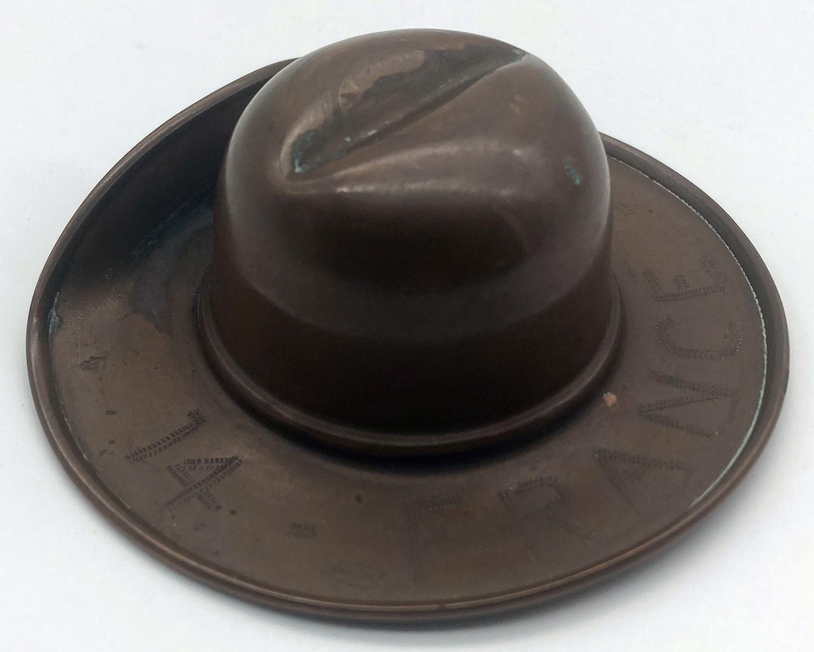 WWI trench art copper slouch hat - oblique view