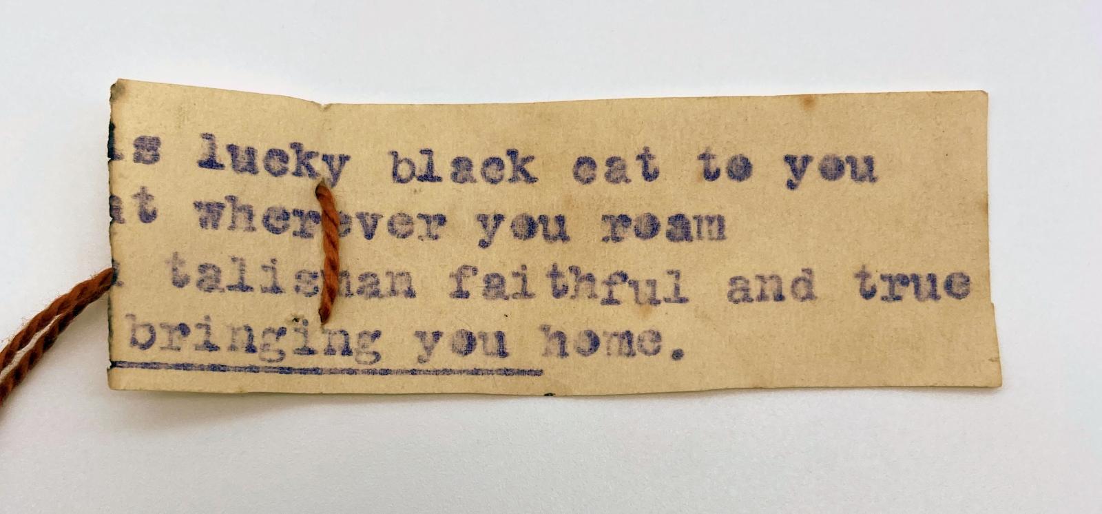 WWI Good Luck charm - attached verse close-up