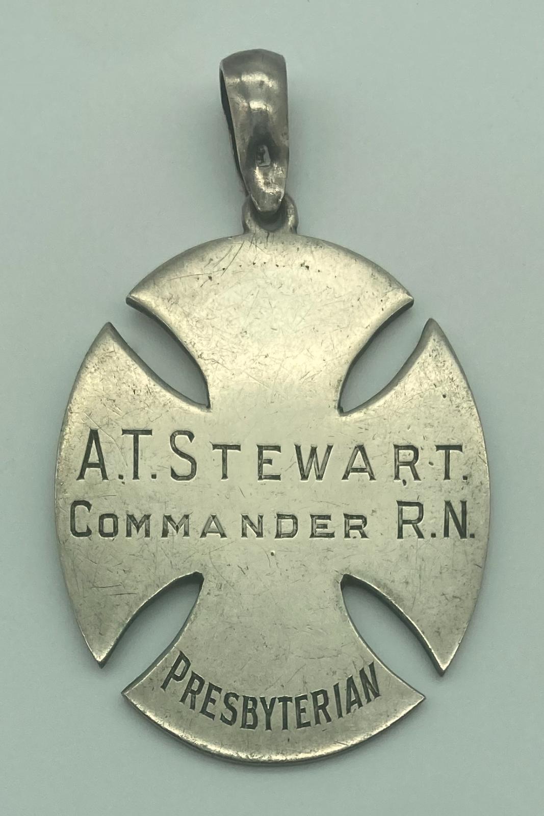 Hallmarked silver identity tag belonging to Archibald Thomas Stewart