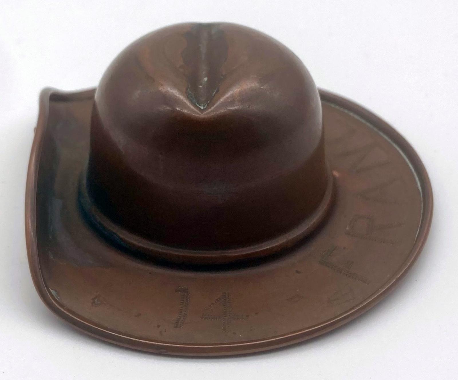 WWI trench art copper slouch hat - front view showing raised brim