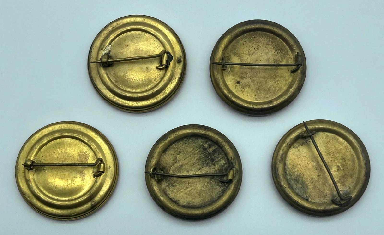 Reverse of five buttons featuring military leaders from World War One