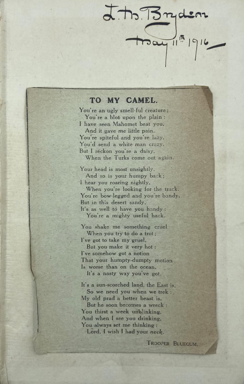 Inside cover of 'Love Letters of an ANZAC' by ('Trooper Bluegum') Oliver Hogue