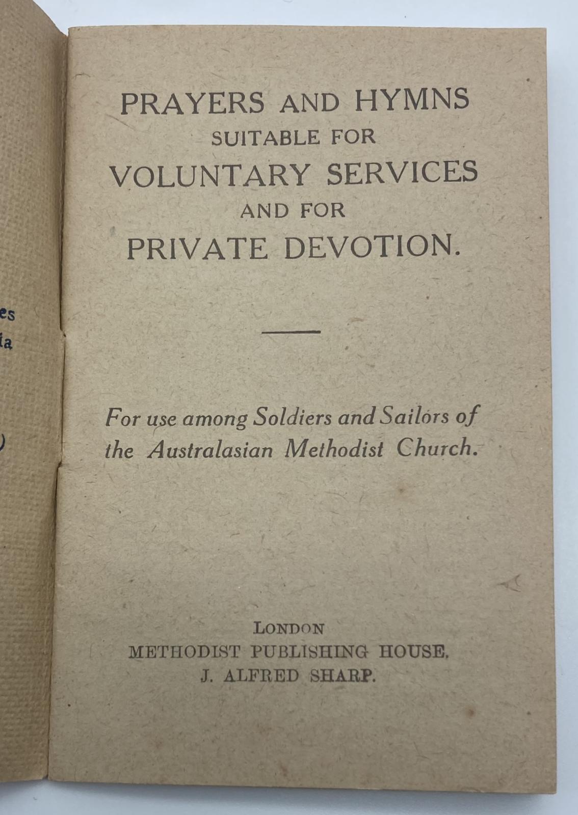 Title page of 'Prayers and Hymns' booklet