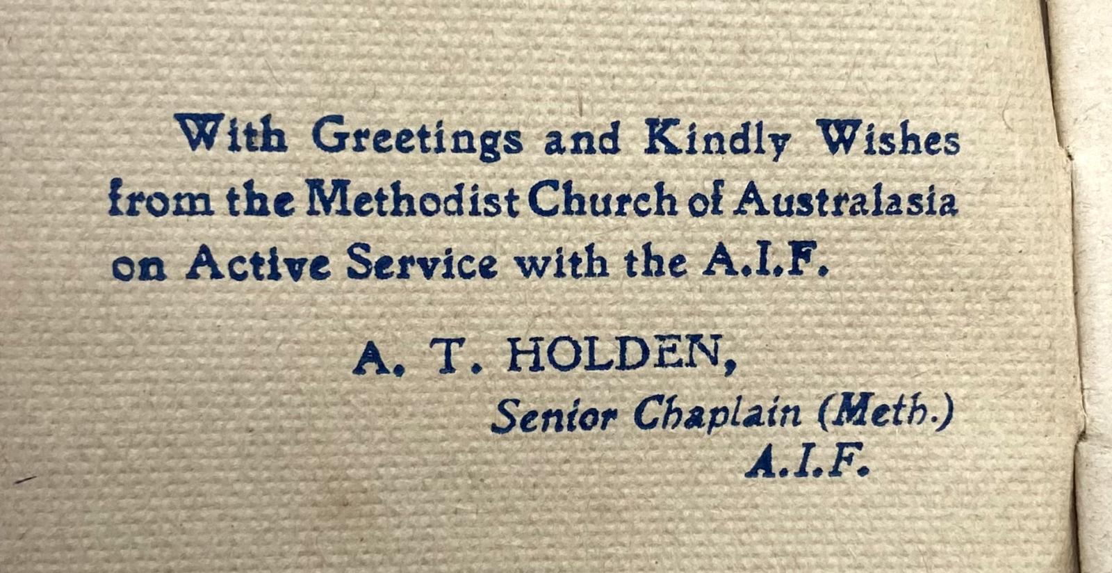Inside cover of 'Prayers and Hymns' booklet