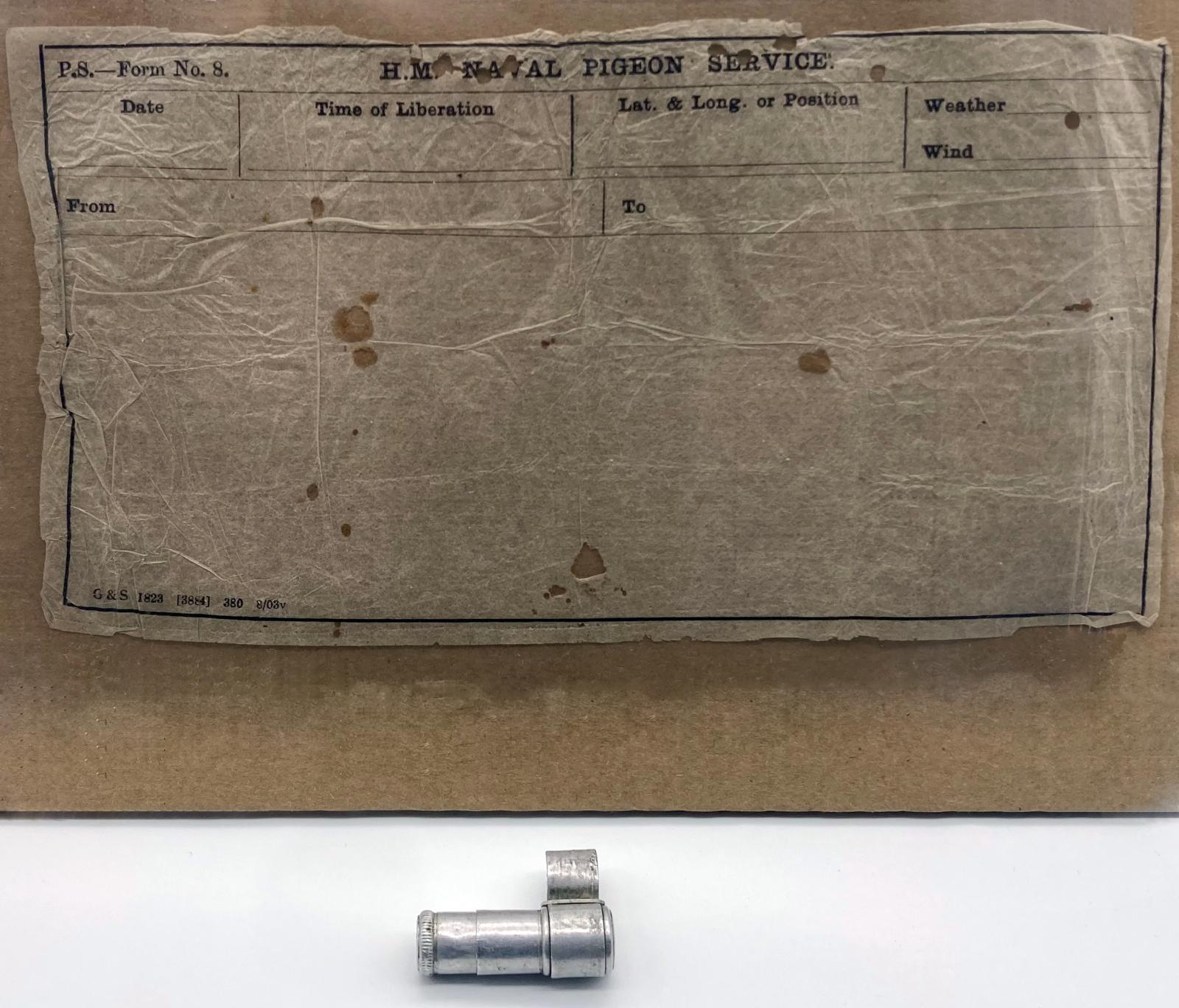 Pigeon canister and rice paper message form