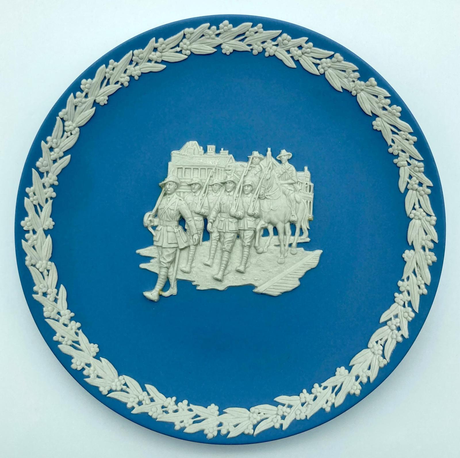 Wedgwood blue jasperware plate 'Australians at War'