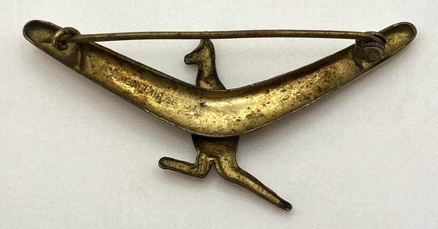 Reverse of 9ct gold, silver lined brooch featuring a kangaroo on a boomerang