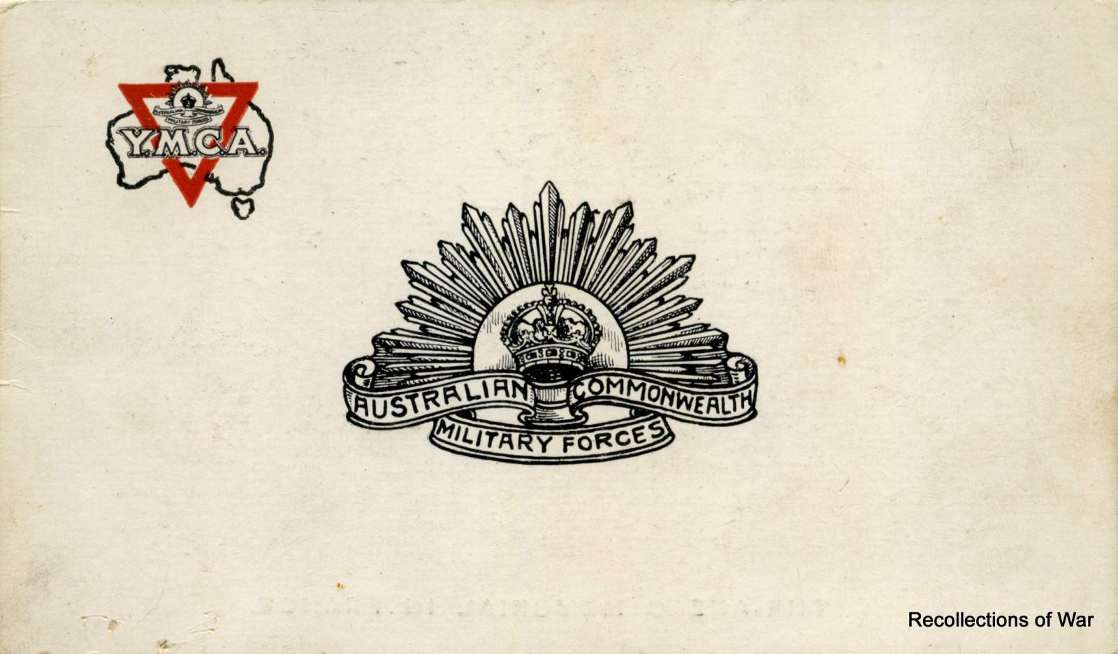 Cover of WWI souvenir card relating to the ANZAC Memorial in France