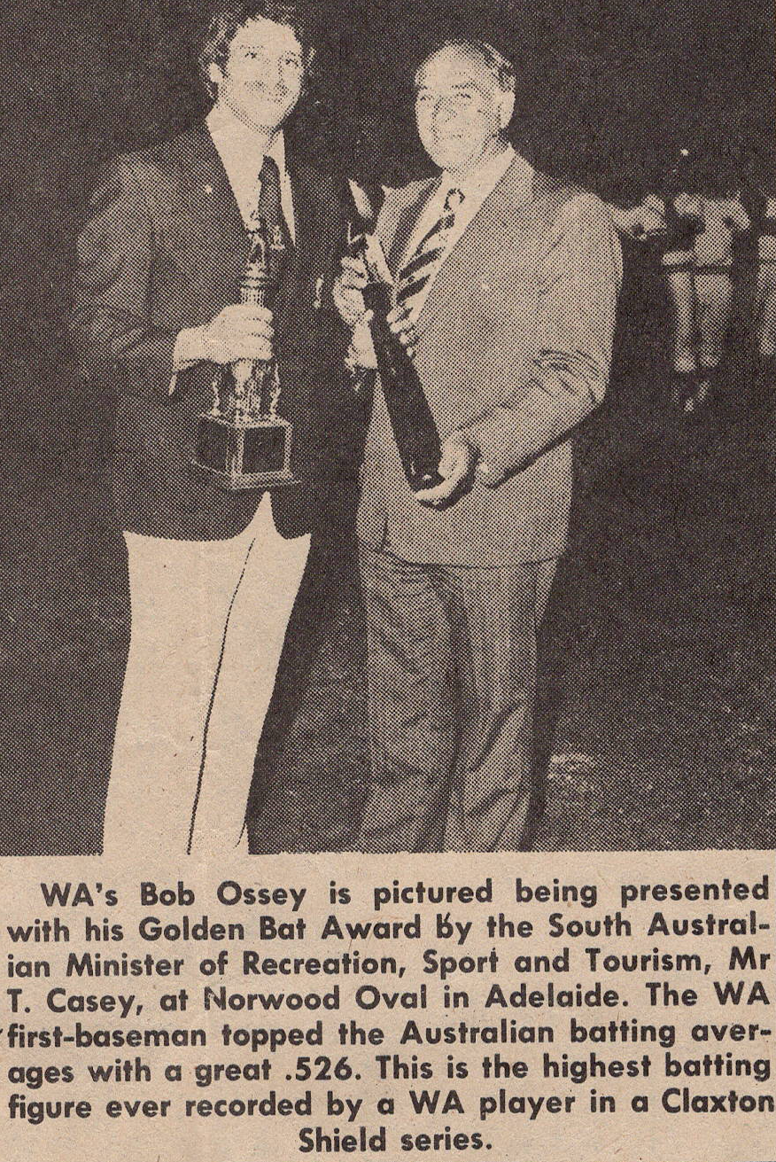 The Sports Review article of 3.5.1976 - Bob Ossey's Golden Bat Award