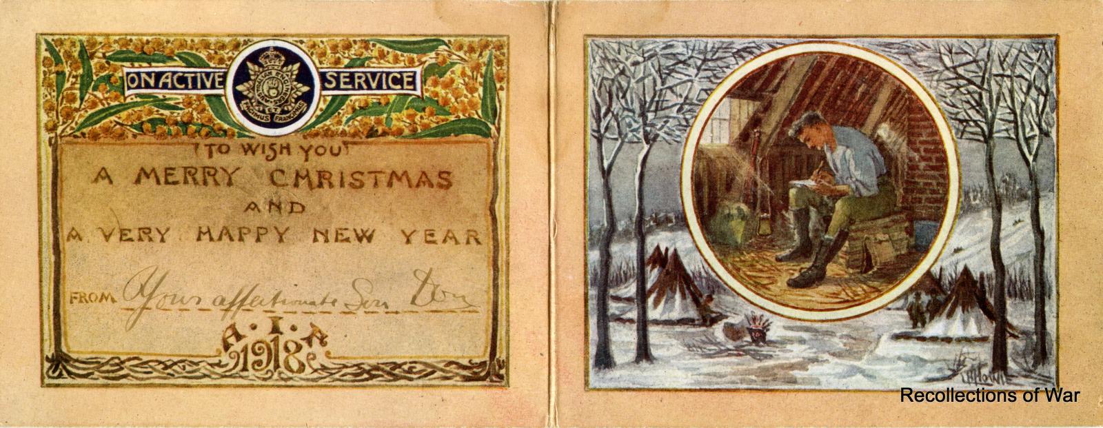 Inside leaves of card showing inscription and illustrations