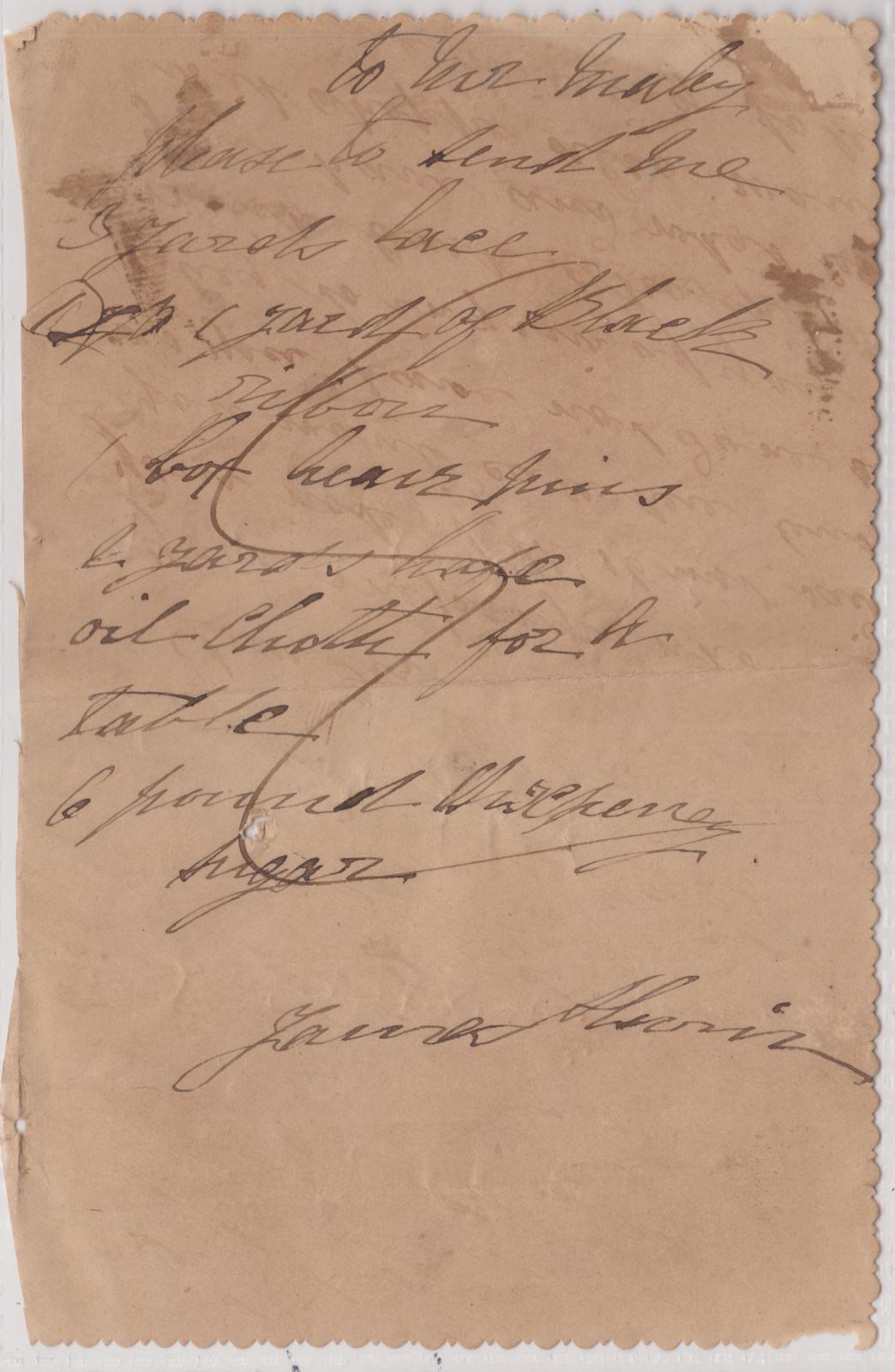 Shopping list from James Slavin